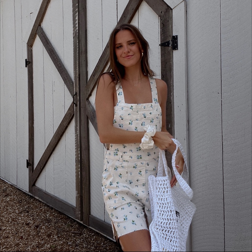 WeWoreWhat Slit Watercolor Ditsy Overall Short